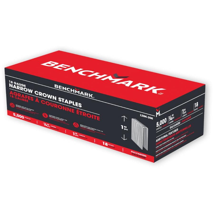 1" 18 Gauge Galvanized Narrow Crown Staples - 5000 Pack