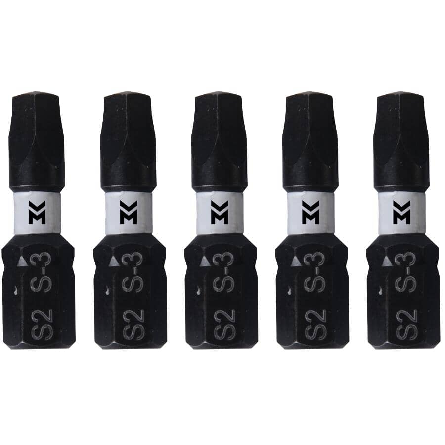 1" #3 Square Power Bits - 5 Pack