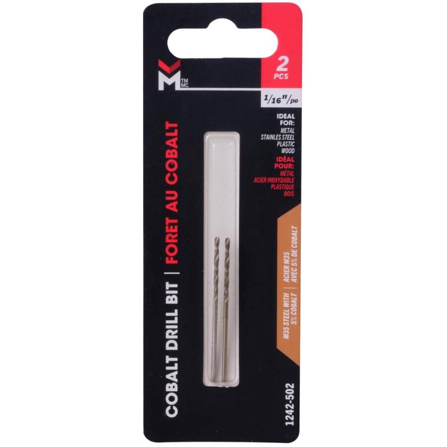 1/16" Cobalt Drill Bits - 2 Pack