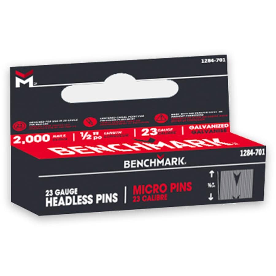 1/2" 23 Gauge Headless Pin Nails - 2000 Pack