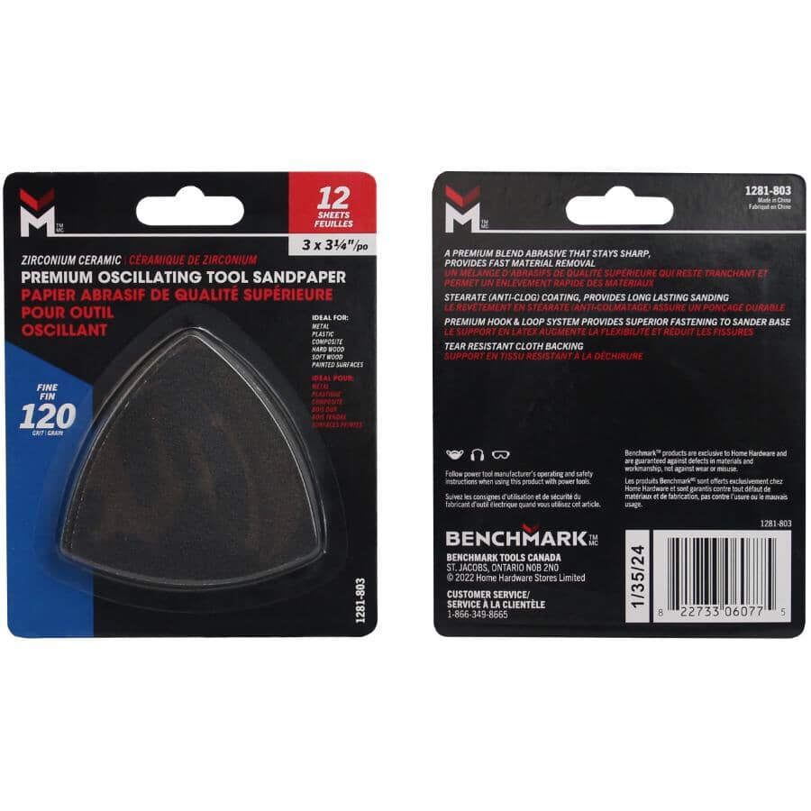 120 Grit 3-1/4" Triangle Sandpaper - 12 Pack