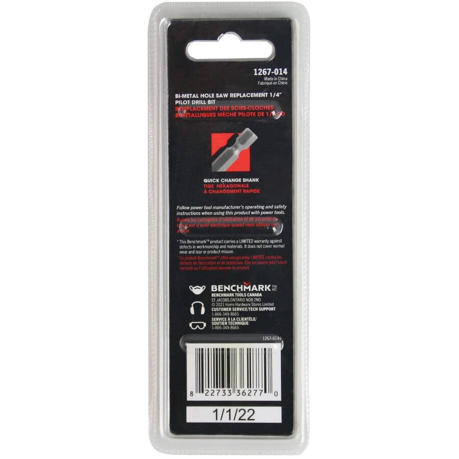 1/4" High Speed Steel Pilot Drill Bit - For M42 Bi Metal Hole Saw Mandrels