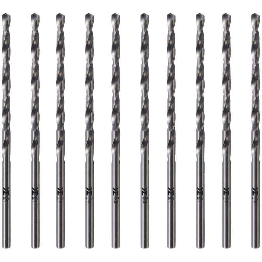 1/8" High Speed Steel Drill Bits - Silver, 10 Pack