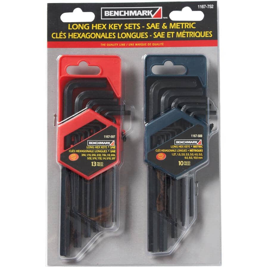 2 Pack 23 Piece Metric+SAE Long Hex Key Set