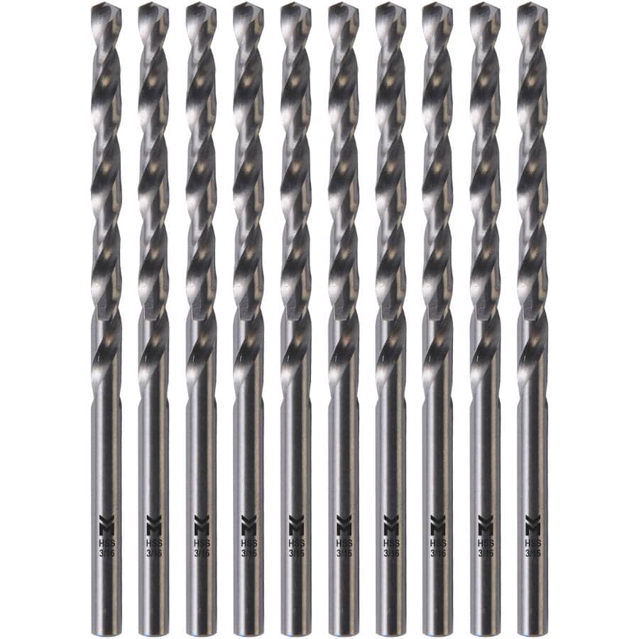 3/16" High Speed Steel Drill Bits - Silver, 10 Pack