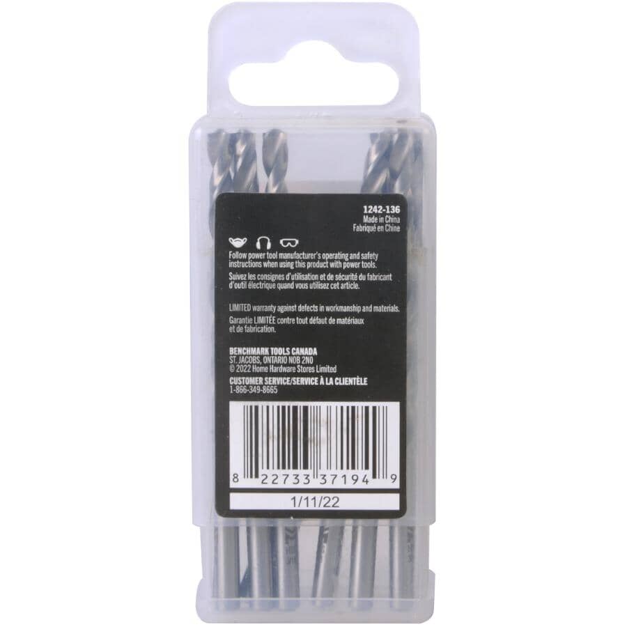 3/16" High Speed Steel Drill Bits - Silver, 10 Pack