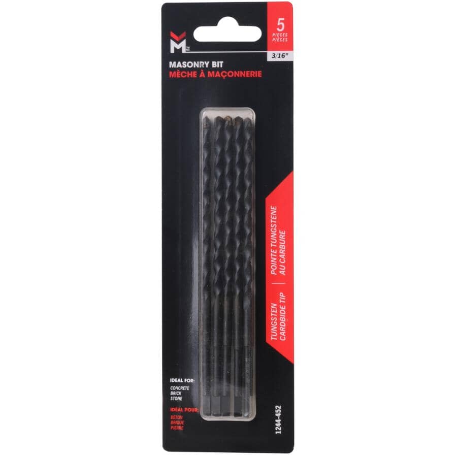 3/16" x 5.5" Tungsten Carbide Masonry Drill Bit - 5 Pack
