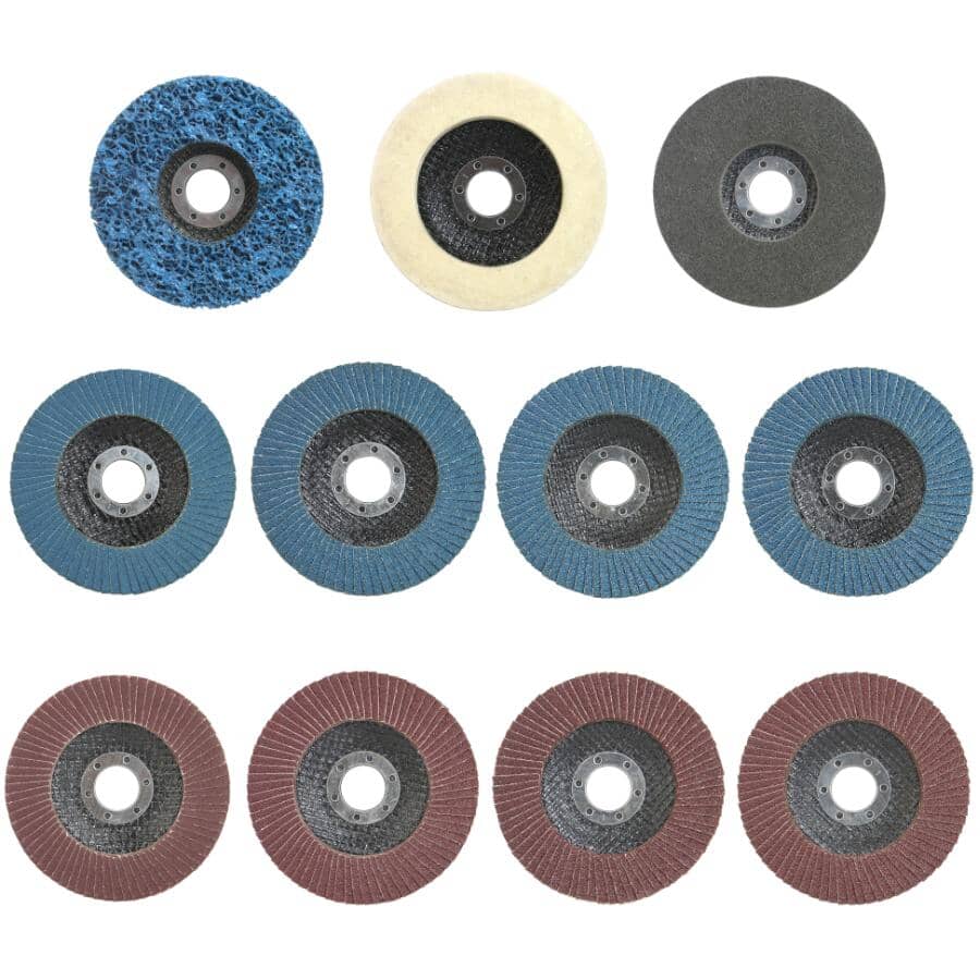 4-1/2" Flap & Polish Disc Set - 11 Piece, Assorted Grits