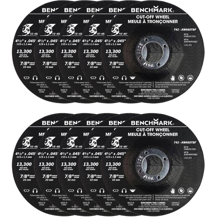 4-1/2" x 0.045" x 7/8" Depressed Centre Metal Cut-Off Wheels - 10 Pack