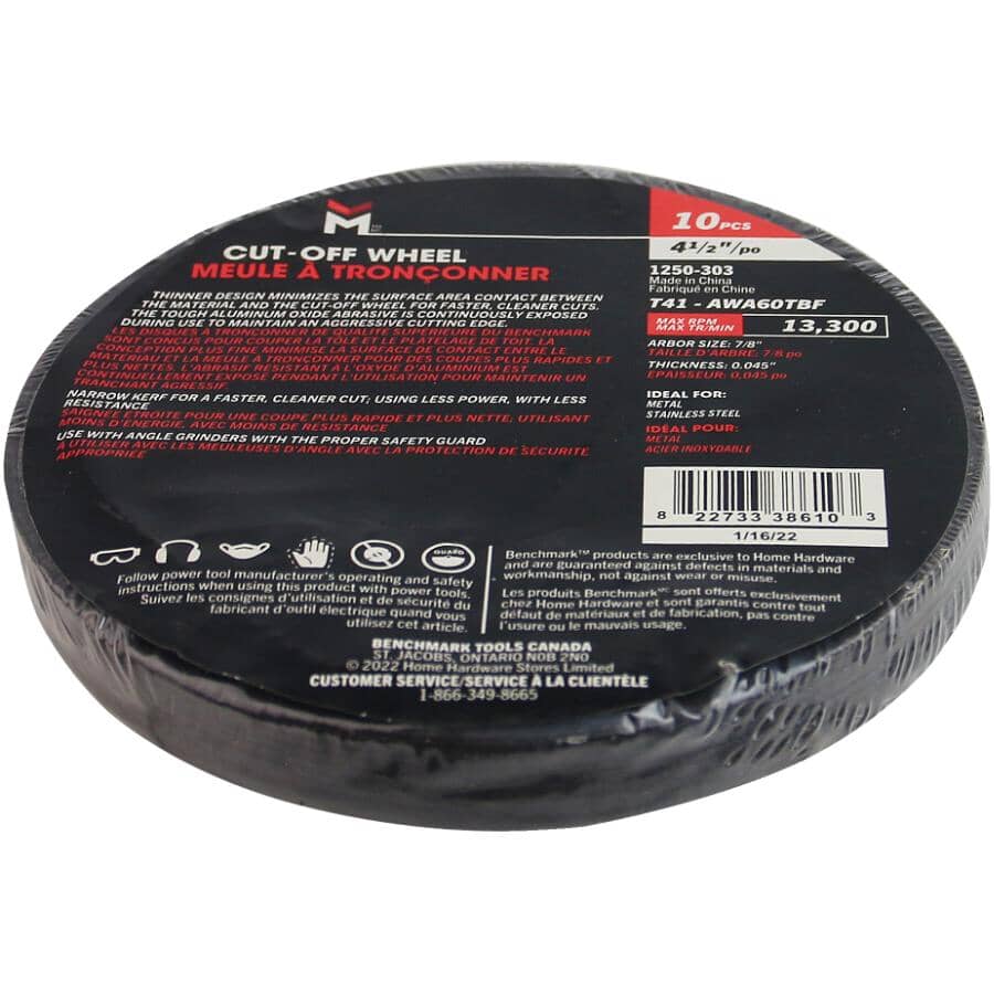 4-1/2" x 0.045" x 7/8" Metal Cut-Off Wheels - 10 Pack