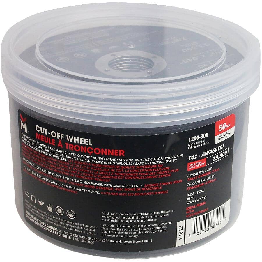 4-1/2" x 0.045" x 7/8" Metal Cut-Off Wheels - 50 Pack