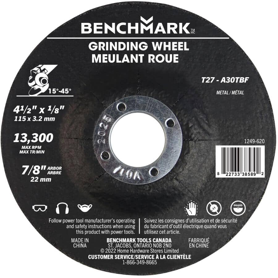 4-1/2" x 1/8" x 7/8" Depressed Centre Metal Grinding Wheel