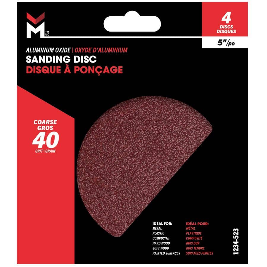 4 Pack 5" 40 Grit Pressure Sensitive Adhesive Sanding Discs
