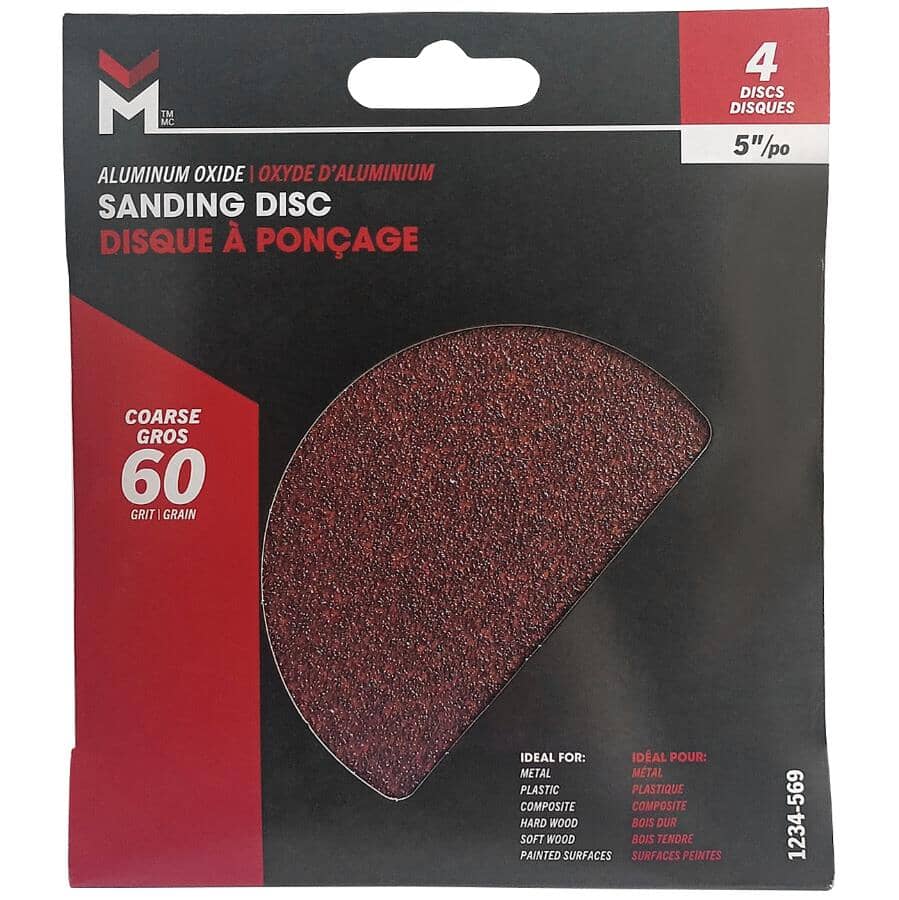 4 Pack 5" 60 Grit Pressure Sensitive Adhesive Sanding Discs