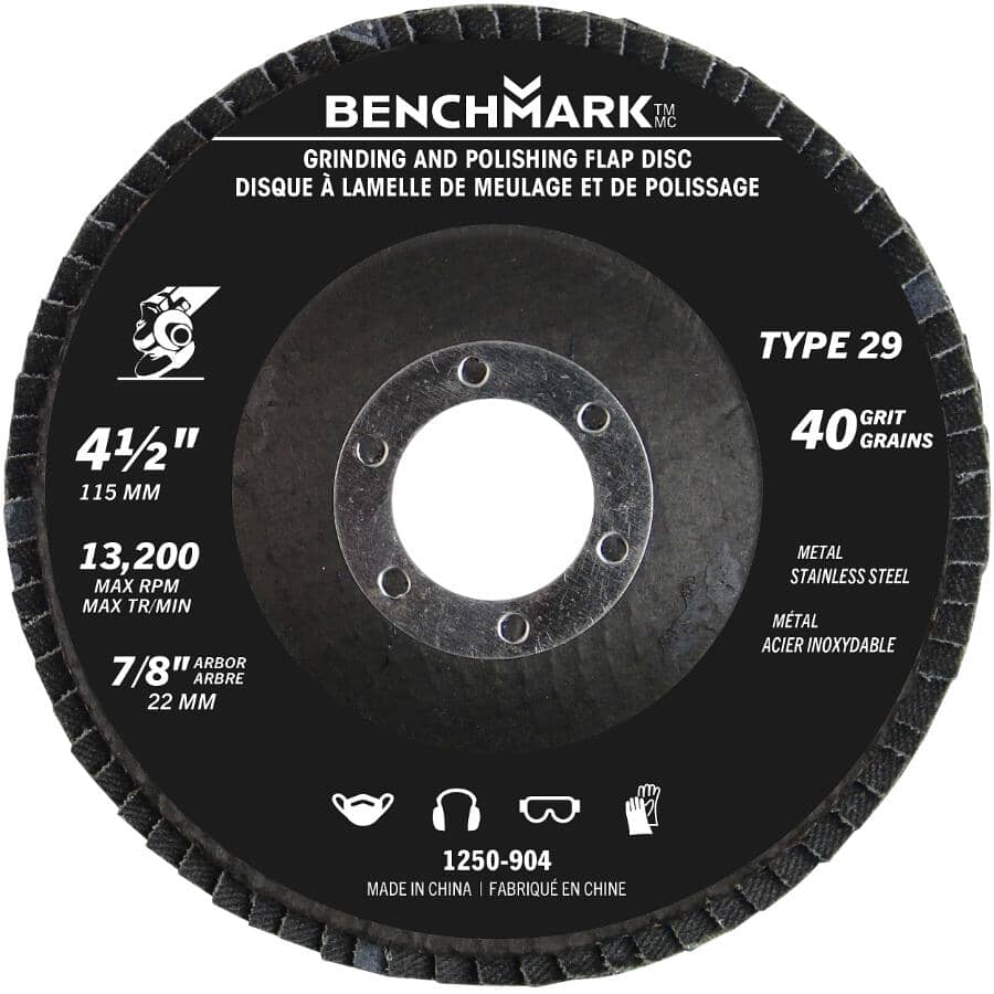 40 Grit 4-1/2" x 7/8" Flap Disc Wheel - 5 Pack