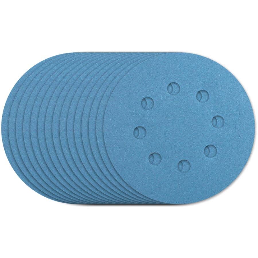 5" 120 Grit Zirconium Ceramic Hook & Loop Sanding Discs, with 8 Vacuum Holes - 15 Pack