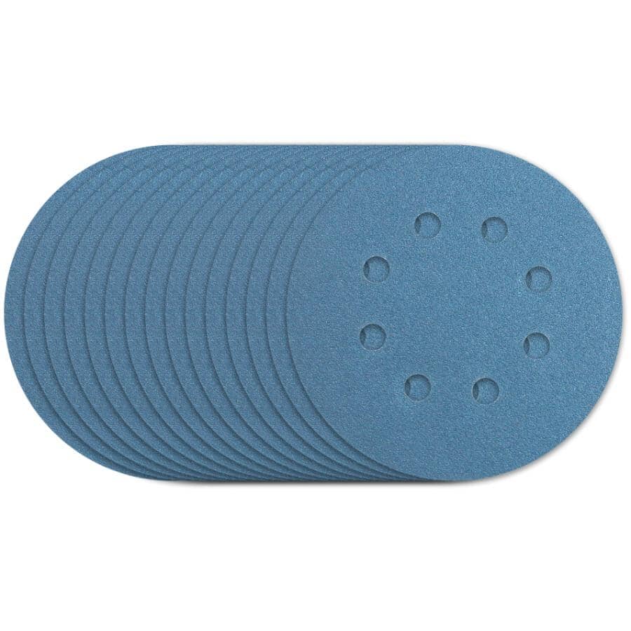 5" 50 Grit Zirconium Ceramic Hook & Loop Sanding Discs, with 8 Vacuum Holes - 15 Pack