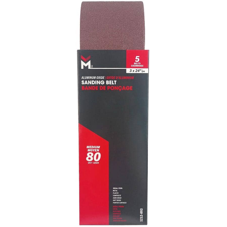 5 Pack 3" x 24" 80 Grit Aluminum Oxide Belts