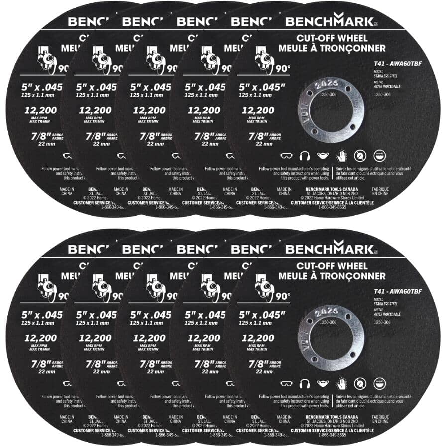 5" x 0.045" x 7/8" Metal Cut-Off Wheels - 10 Pack