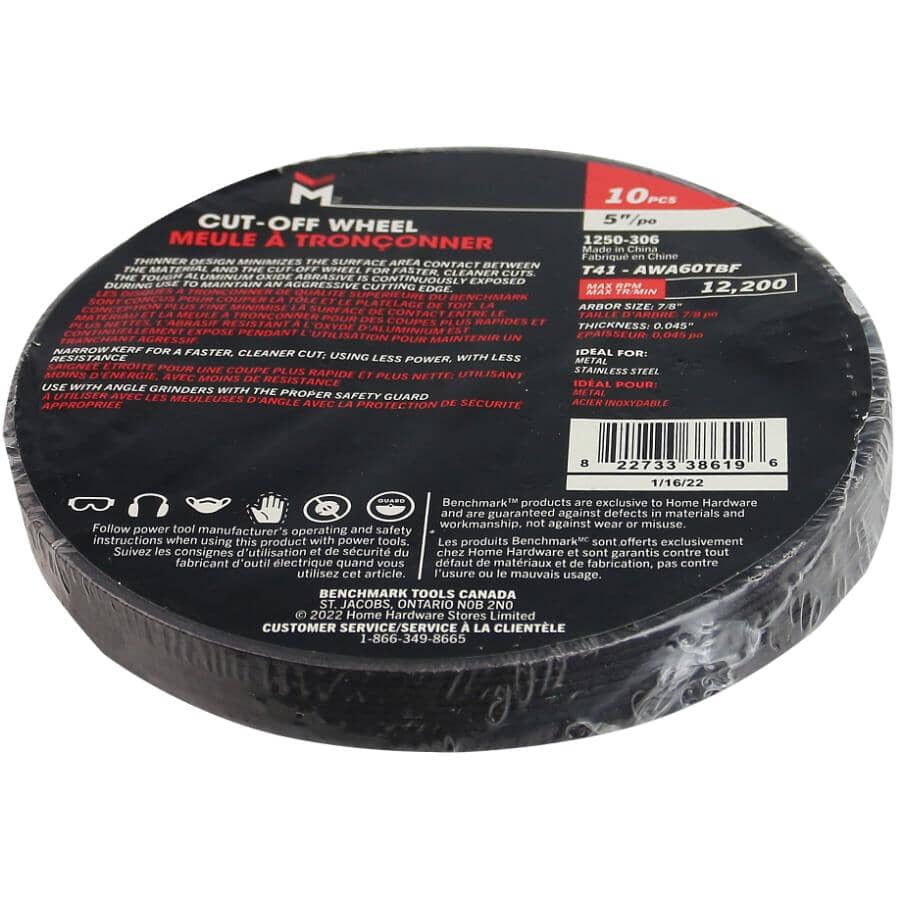 5" x 0.045" x 7/8" Metal Cut-Off Wheels - 10 Pack
