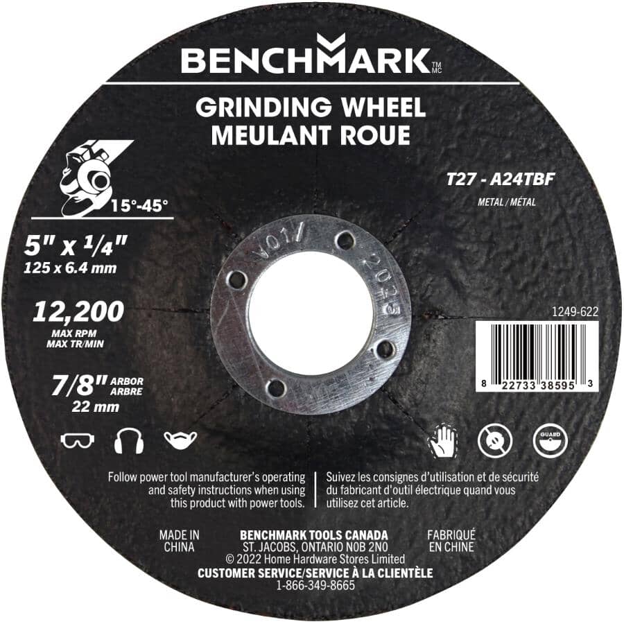 5" x 1/4" x 7/8" Depressed Centre Metal Grinding Wheel