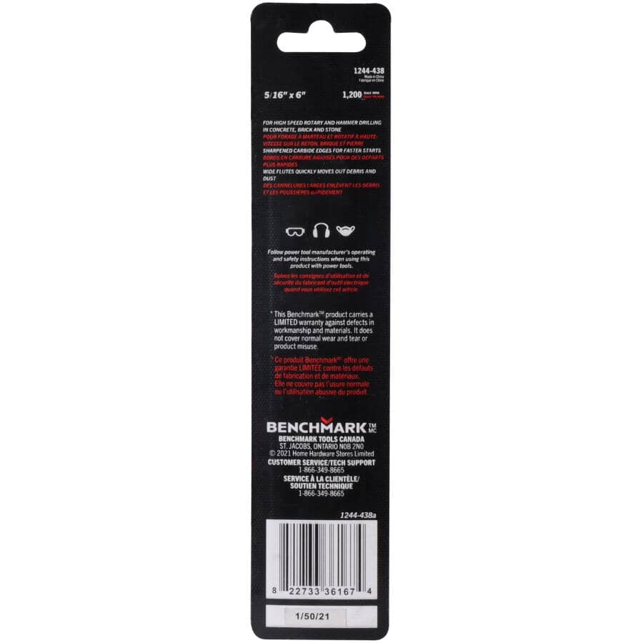 5/16" x 6" Tungsten Carbide Masonry Drill Bit