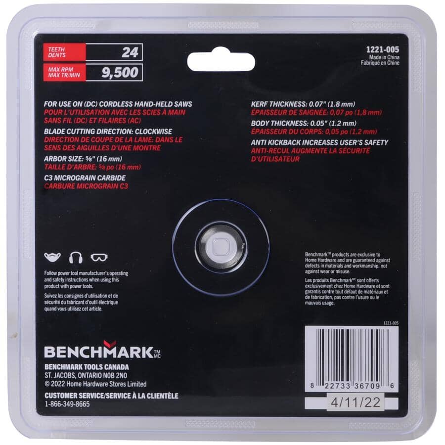 6-1/2" 24 Tooth Carbide Circular Saw Blade