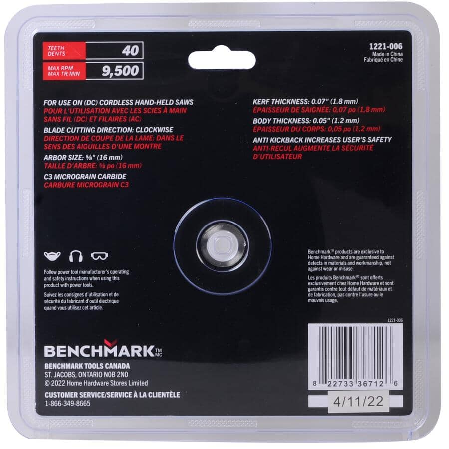 6-1/2" 40 Tooth Carbide Circular Saw Blade