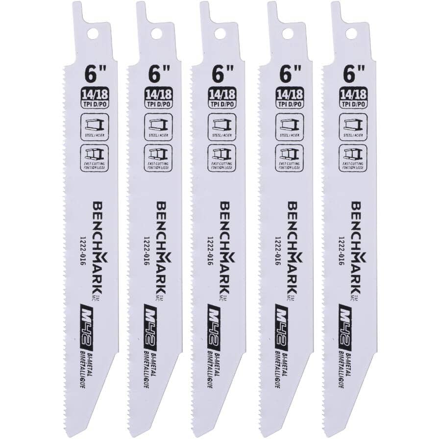 6" 14/18 Tooth Bi-Metal Metal Reciprocating Saw Blade - 5 Pack