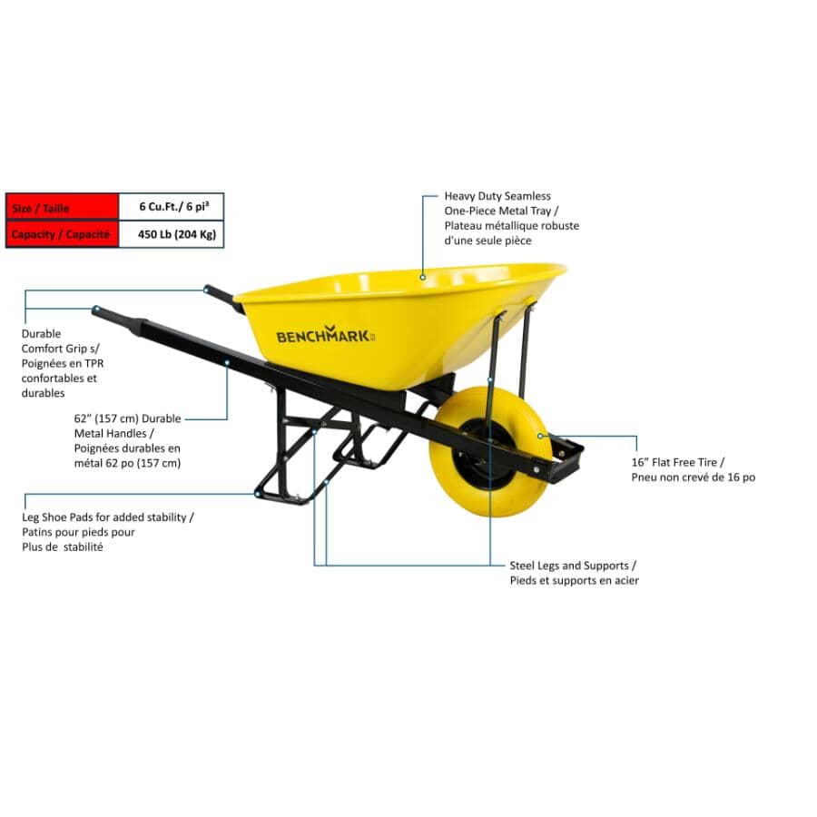 6 Cu. Ft Seamless Steel Tray Wheelbarrow