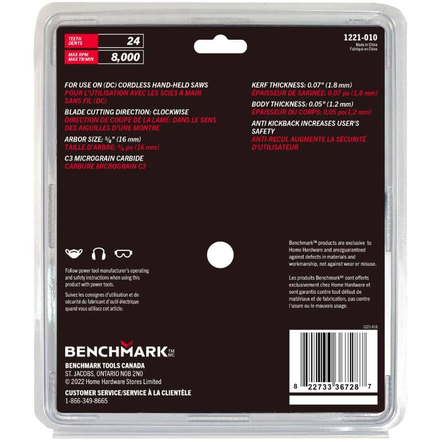 7-1/4" 24 Tooth Carbide Circular Saw Blade - Clock Wise