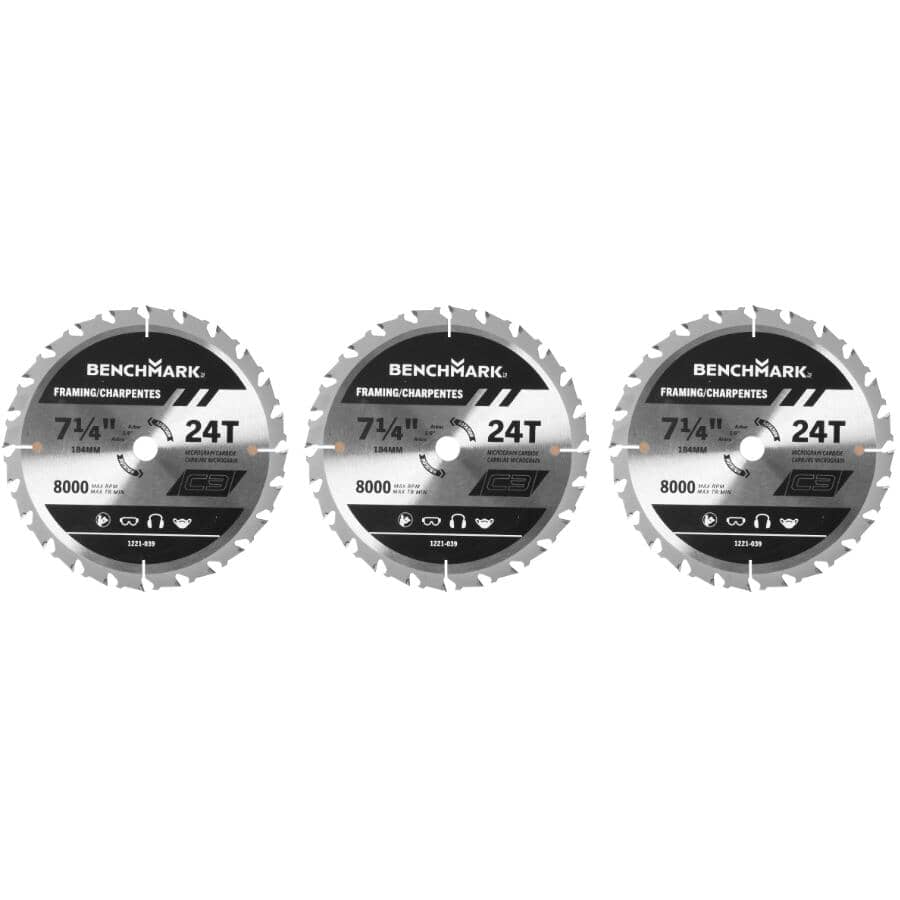 7-1/4" 24 Tooth Circular Saw Blade Set - 3 Pack