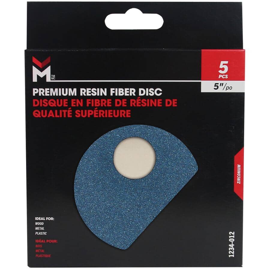80 Grit 5" x 7/8" Resin Fibre Discs - 5 Pack