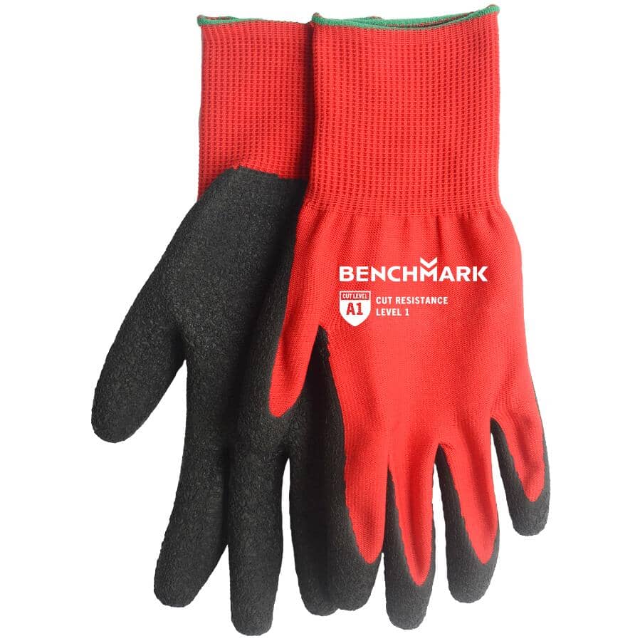 Knit Polyester Work Gloves - with Latex Coated Palms, Medium