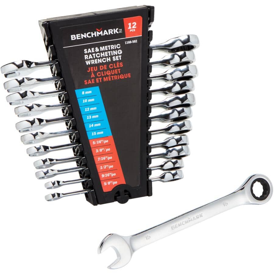 Metric & SAE Ratchet Wrench Set - 12 Piece