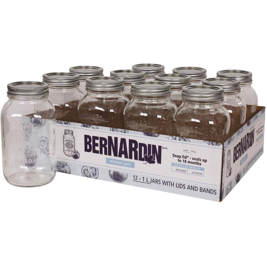 Regular Mason Jars with Lids - 1 L, 12 Pack