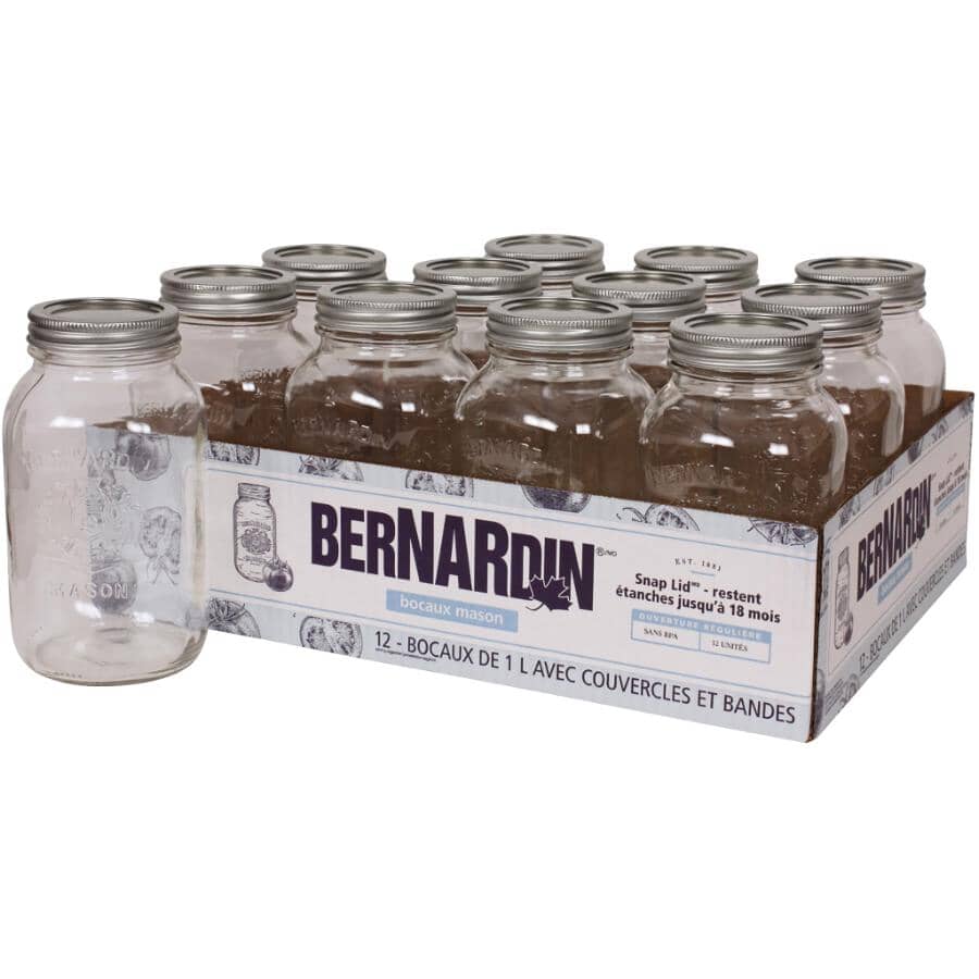Regular Mason Jars with Lids - 1 L, 12 Pack