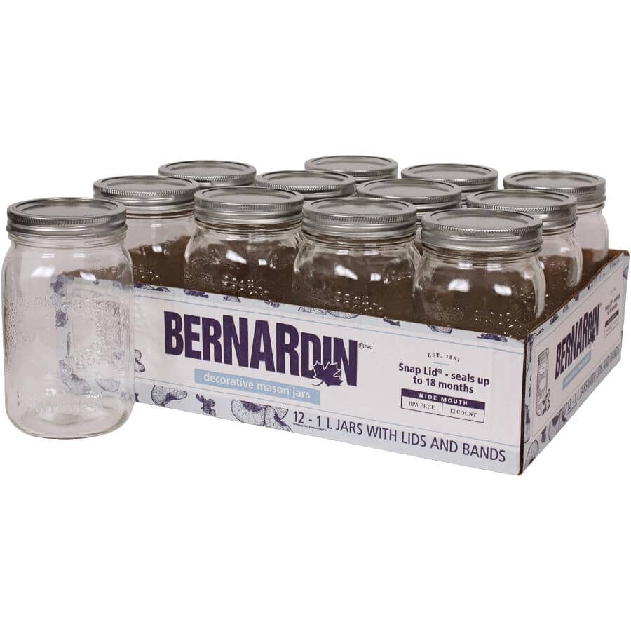 Wide Mason Jars with Lids - 1 L, 12 Pack