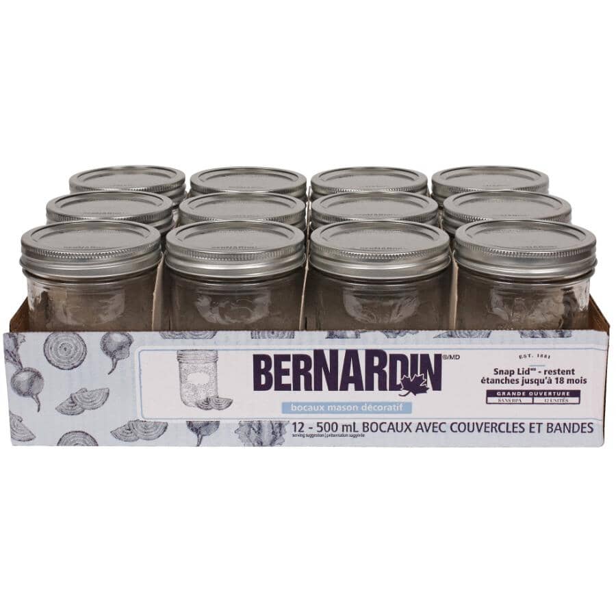 Wide Mason Jars with Lids - 500 ml, 12 Pack