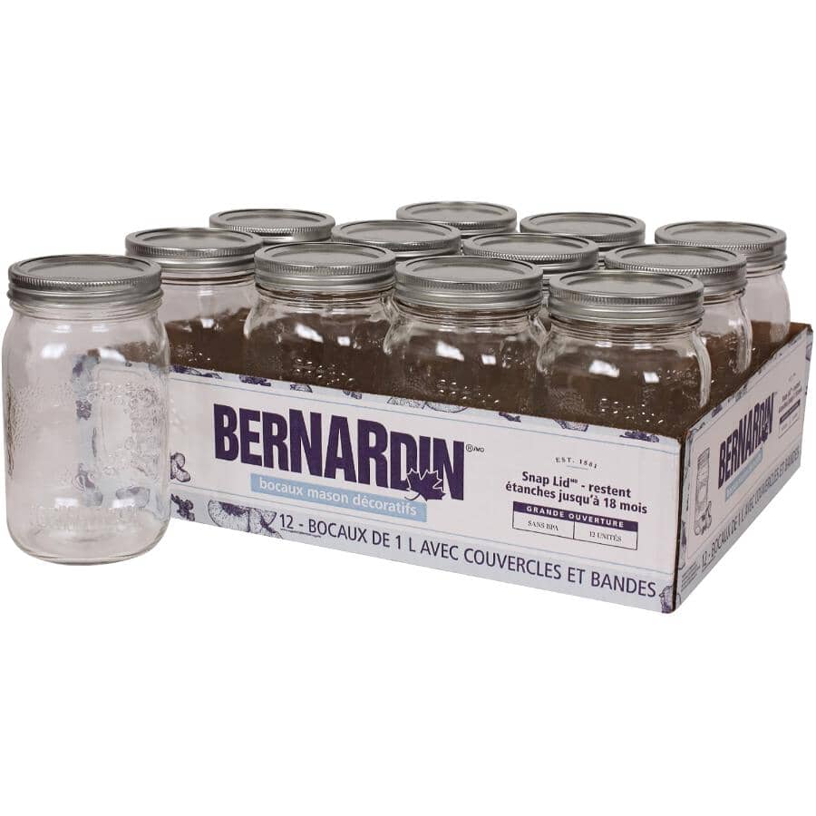Wide Mason Jars with Lids - 1 L, 12 Pack