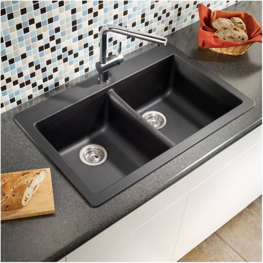 31.5" x 20.5" x 8" Dohna Silgranit Dual Mount Double Bowl Kitchen Sink - Anthracite