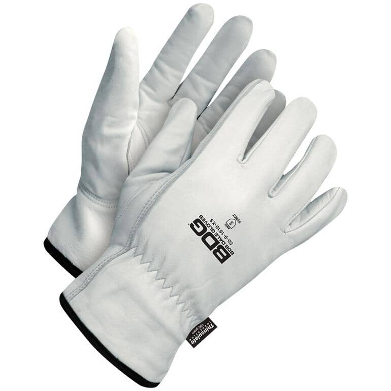 Men's Full Grain Goatskin Leather Lined Driving Gloves - Large, White