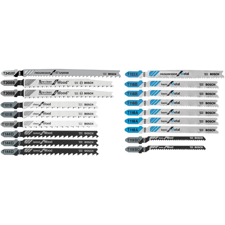 18 Piece T-Shank Jigsaw Blade Set, for Metal Cutting with Case