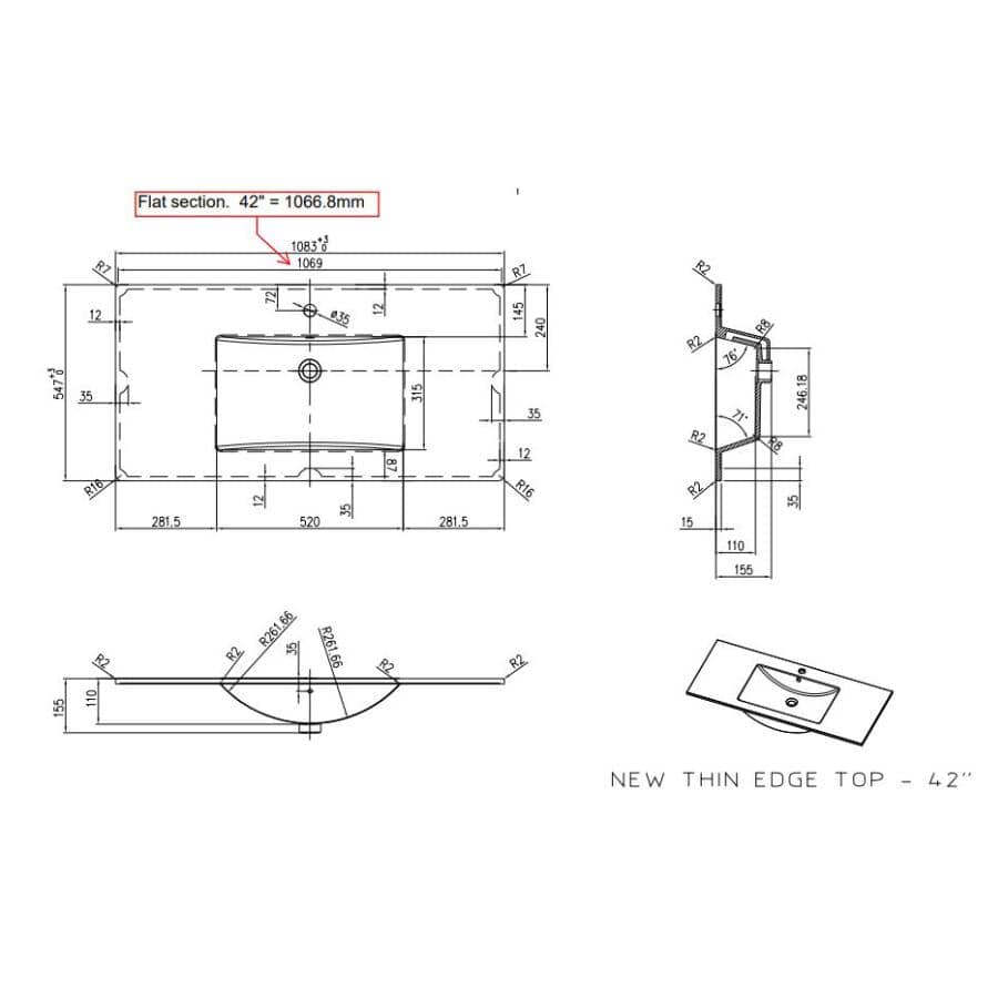 42" W x 21" D Halifax Vanity with Cultured Marble Top - 2 Doors + 4 Drawers, White
