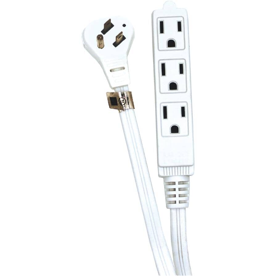 3 Outlet Angled Plug Indoor Extension Cord - White, 3 m
