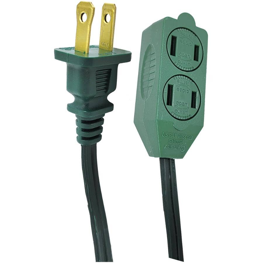 3 Outlet Outdoor Extension Cord - Green, 3 m