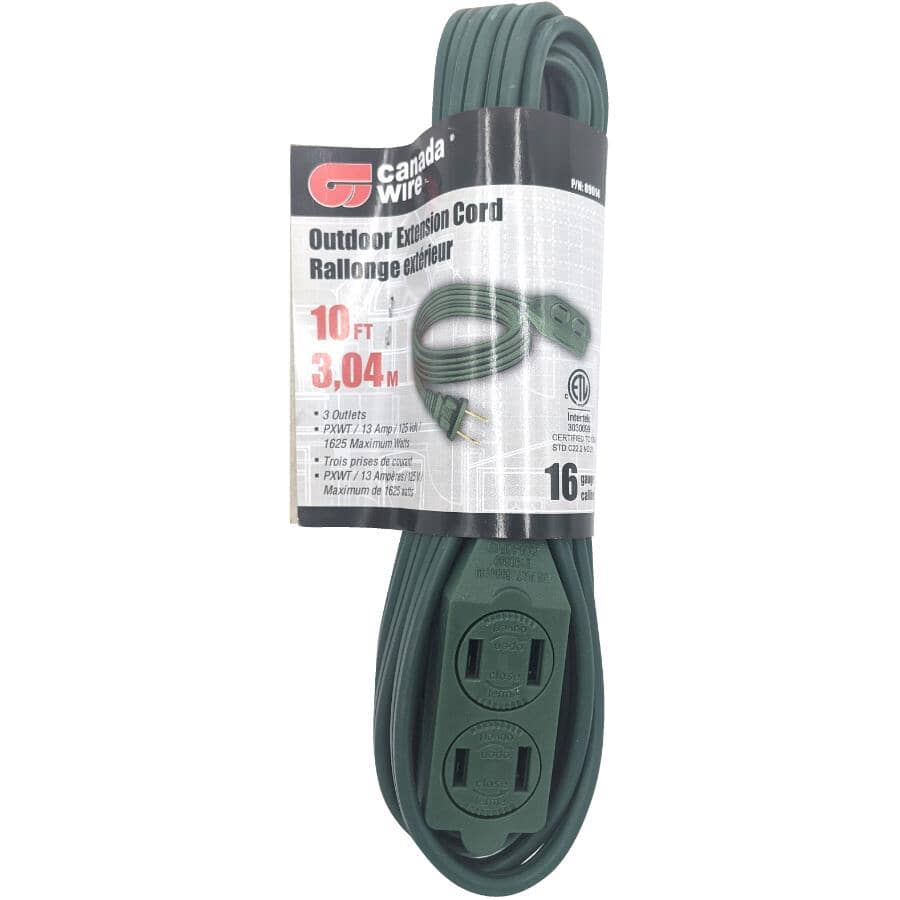 3 Outlet Outdoor Extension Cord - Green, 3 m