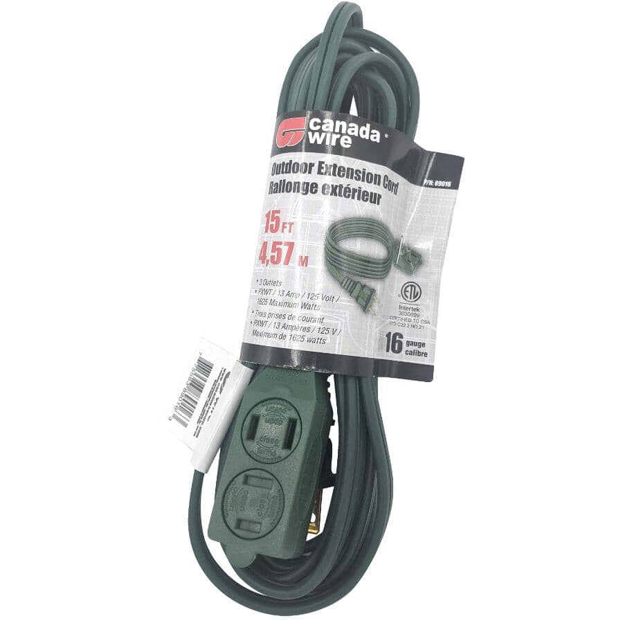 3 Outlet Outdoor Extension Cord - Green, 4.5 m