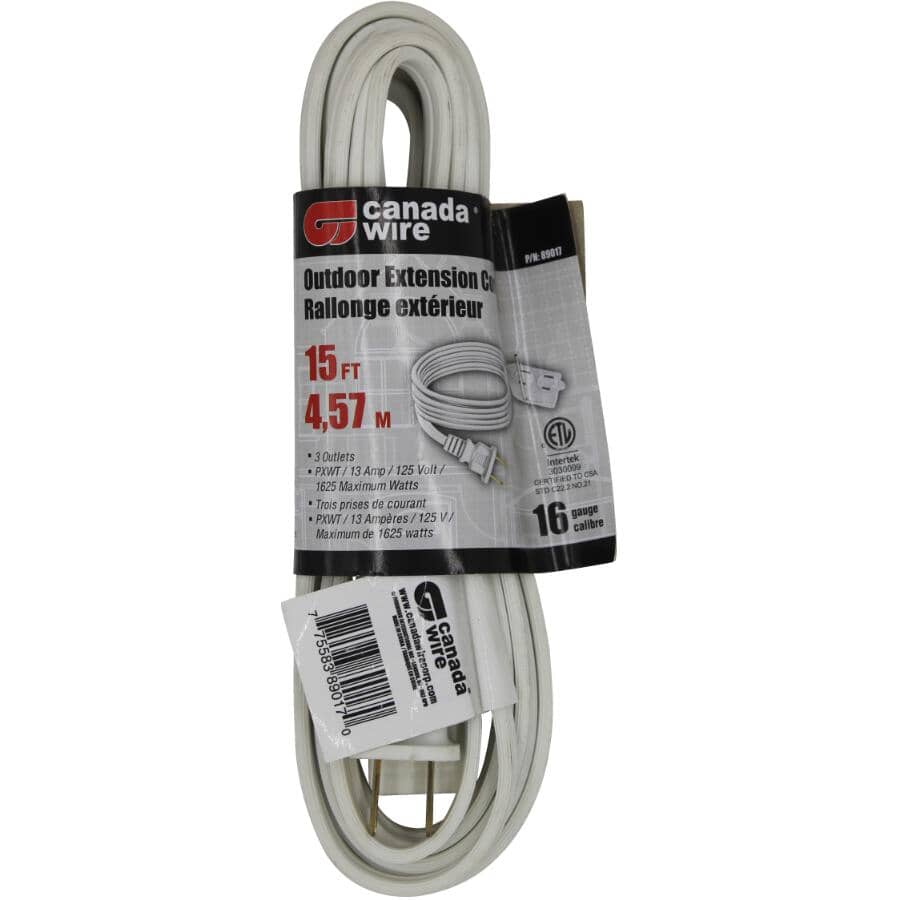 3 Outlet PXWT Outdoor Extension Cord - White, 4.5 m
