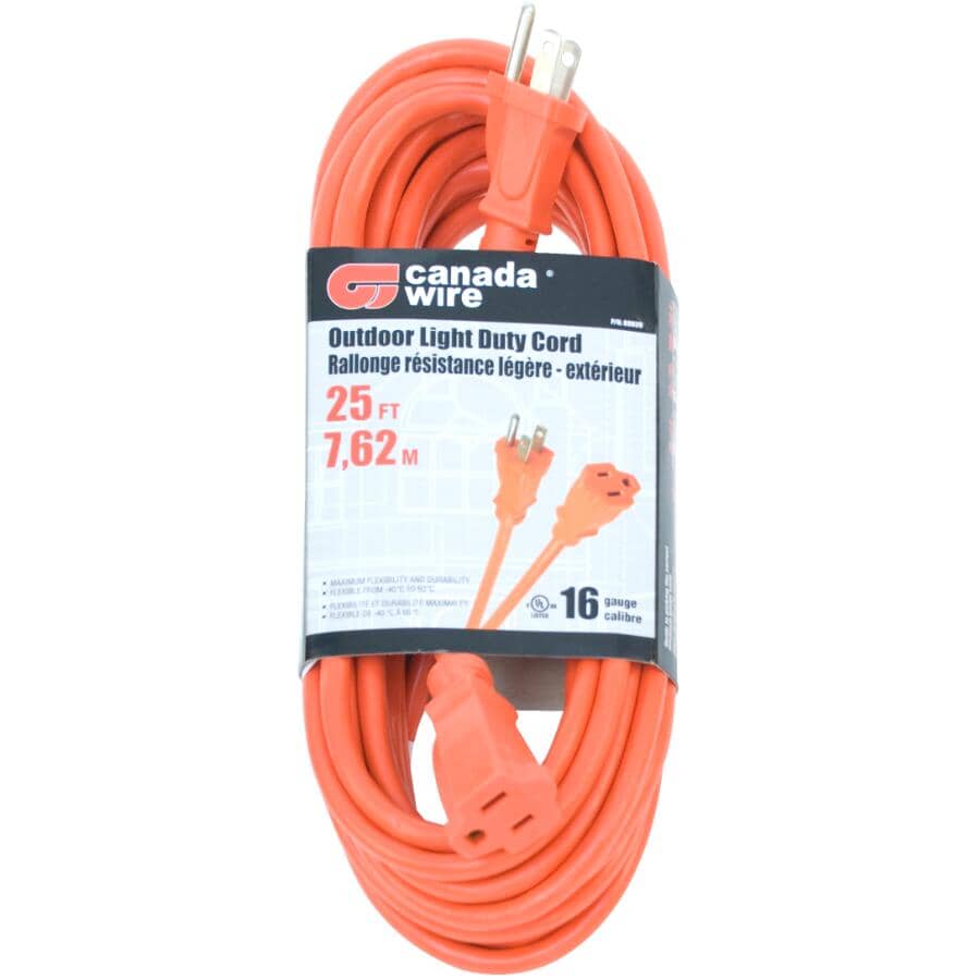 SJTW Light Duty Outdoor Extension Cord - Orange, 7.6 m